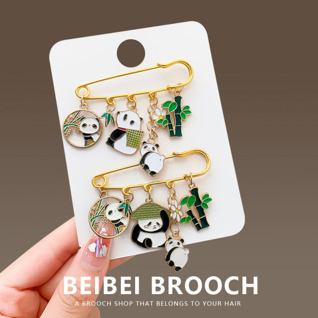 Chinese trend cute panada bamboo metal pin brooch