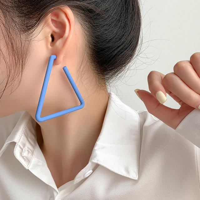 Colorful geometric triangle shape painting hoop earrings set