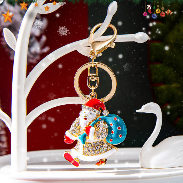 Creative enamel santa christmas keychain metal keychain