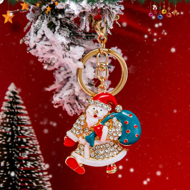 Creative enamel santa christmas keychain metal keychain