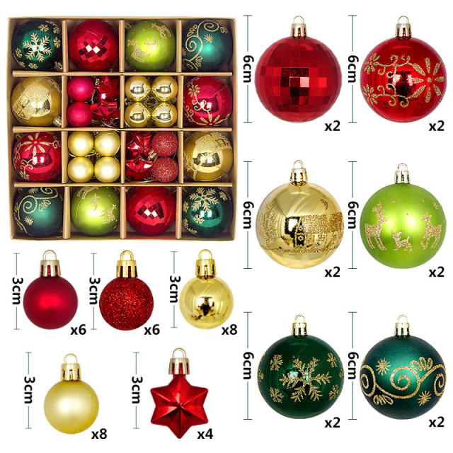 42pcs christmas decoration for christmas tree home decoration ball set