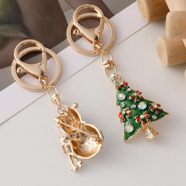 Cute enamel snowman christmas tree rabbit metal keychain