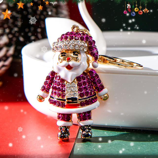 Creative cute diamond santa metal keychain christmas keychain