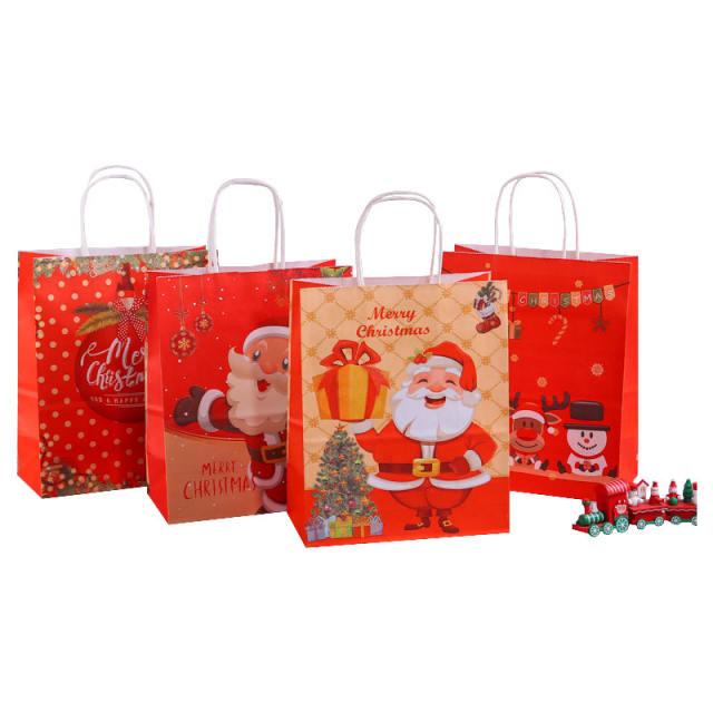 Red color cartoon christmas kraft paper bag gift bag candy bag