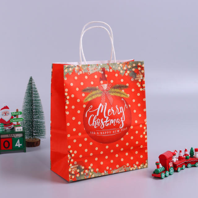 Red color cartoon christmas kraft paper bag gift bag candy bag