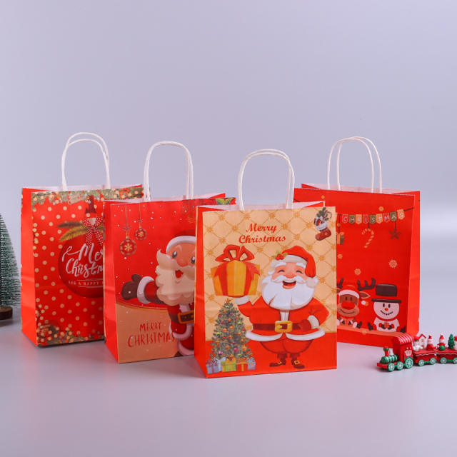 Red color cartoon christmas kraft paper bag gift bag candy bag