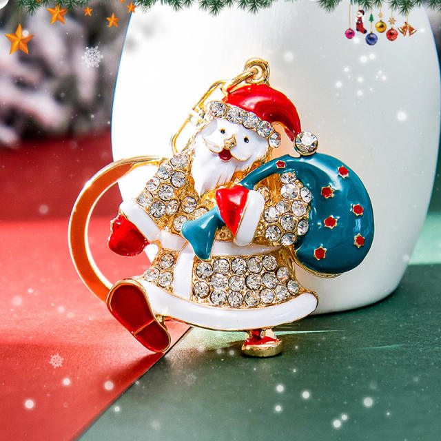 Creative enamel santa christmas keychain metal keychain