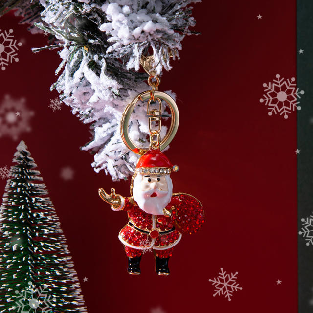 Christmas series diamond santa metal keychain