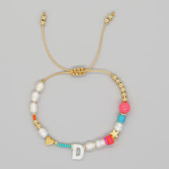 Boho shell initial letter braid rose red pink bracelet friendship bracelet