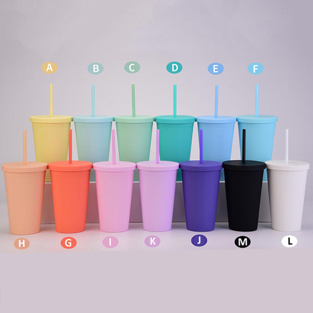 16OZ candy color Portable bottle with straws