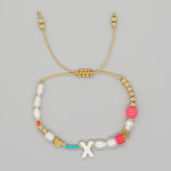 Boho shell initial letter braid rose red pink bracelet friendship bracelet