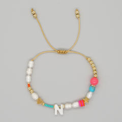 Boho shell initial letter braid rose red pink bracelet friendship bracelet