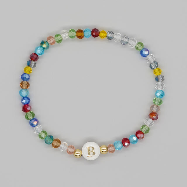 Boho colorful crystal bead shell initial letter bracelet