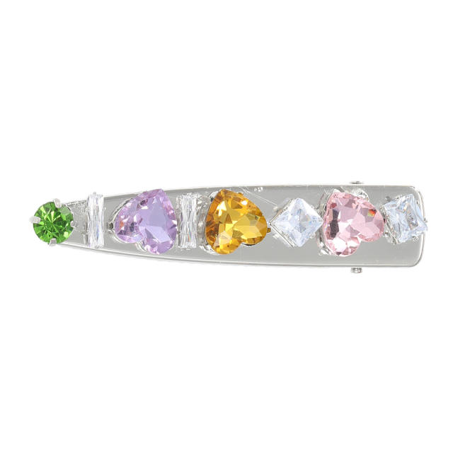 Y2K silver color heart crystal statement duckbill hair clips