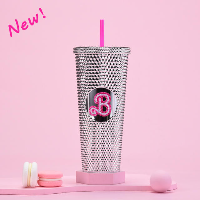 710ml creative barbie pink large capacity plastic bottle with straws