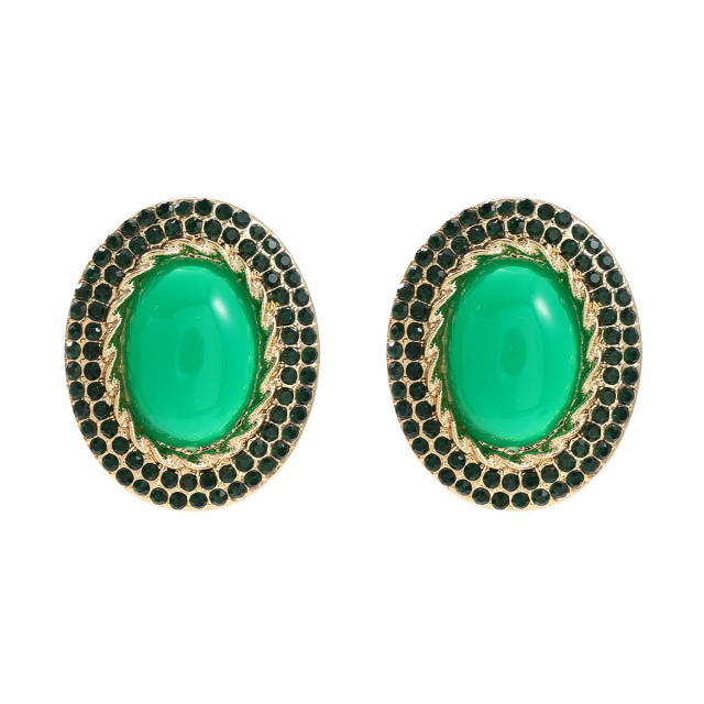 Vintage oval shape colorful studs earrings for women