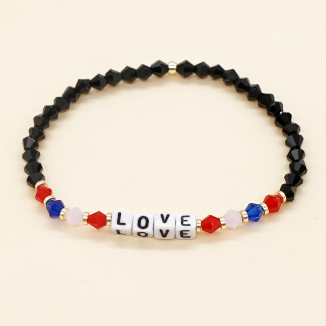 Colorful crystal bead letter block couples friendship bracelet