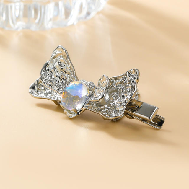 Y2K silver color metal bow duckbill hair clips for women