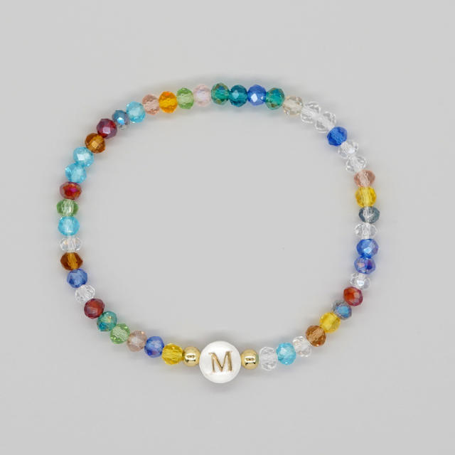 Boho colorful crystal bead shell initial letter bracelet