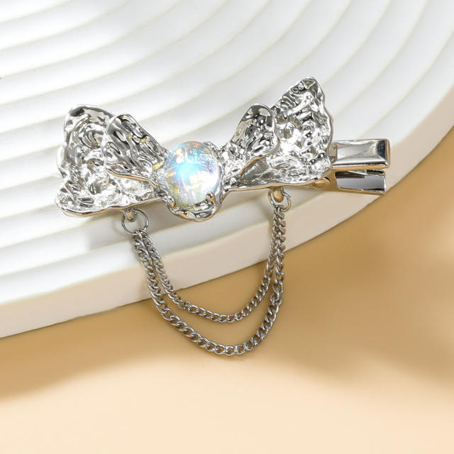 Y2K silver color metal bow duckbill hair clips for women