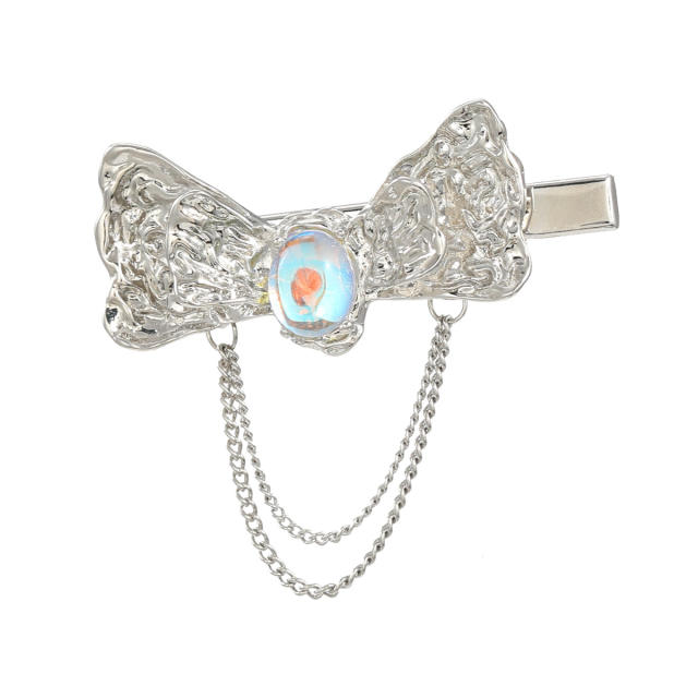 Y2K silver color metal bow duckbill hair clips for women