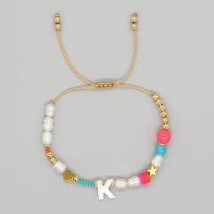 Boho shell initial letter braid rose red pink bracelet friendship bracelet
