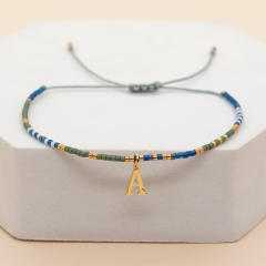 Handmade tiny seed bead initial letter charm bracelet friendship bracelet