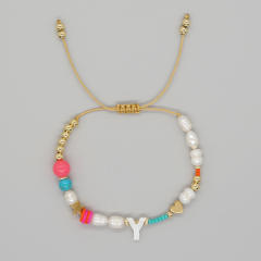 Boho shell initial letter braid rose red pink bracelet friendship bracelet