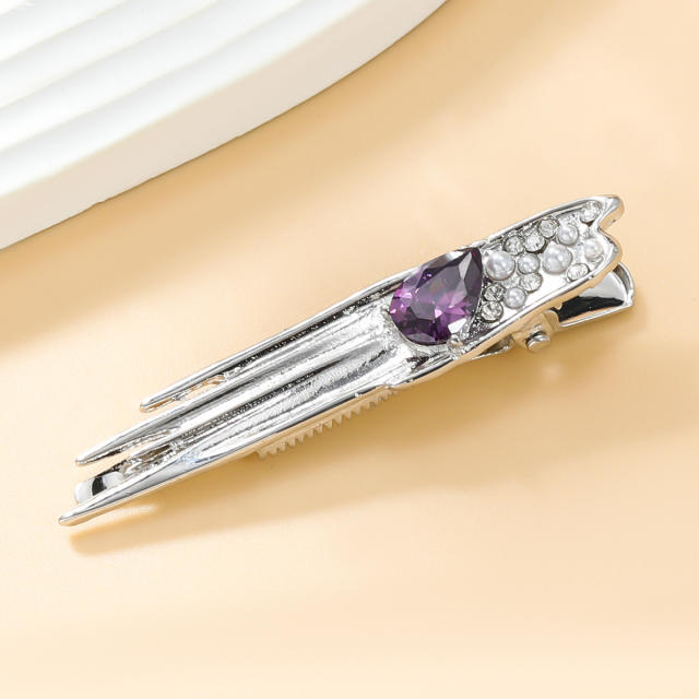 Y2K silver color rhinestone metal duckbill hair clips for women
