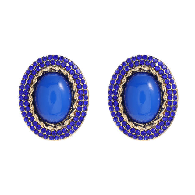 Vintage oval shape colorful studs earrings for women