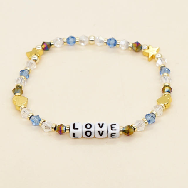 Colorful crystal bead letter block couples friendship bracelet