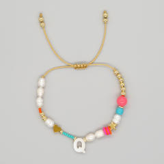 Boho shell initial letter braid rose red pink bracelet friendship bracelet