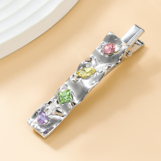 Colorful rhinestone statement silver metal duckbill hair clips