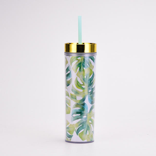 Popular flower pattern SKINNY bottle with straws