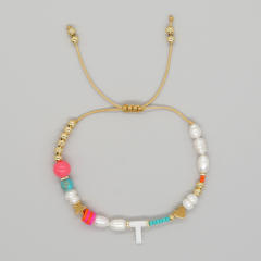 Boho shell initial letter braid rose red pink bracelet friendship bracelet