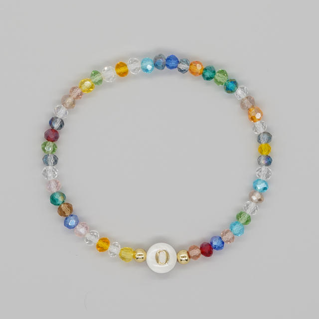 Boho colorful crystal bead shell initial letter bracelet