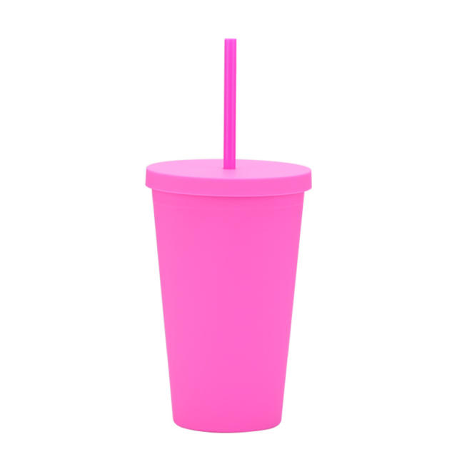 16OZ candy color Portable bottle with straws