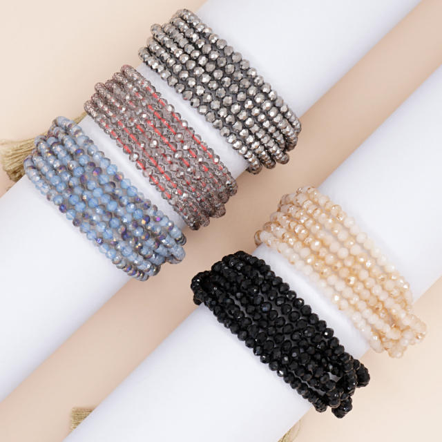 Boho multi layer crystal bead string bracelet