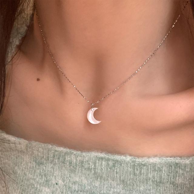 925 sterling silver moon pendant mother shell dainty women necklace