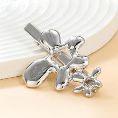 Y2K silver color metal flower design duckbill hair clips