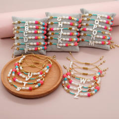 Boho shell initial letter braid rose red pink bracelet friendship bracelet