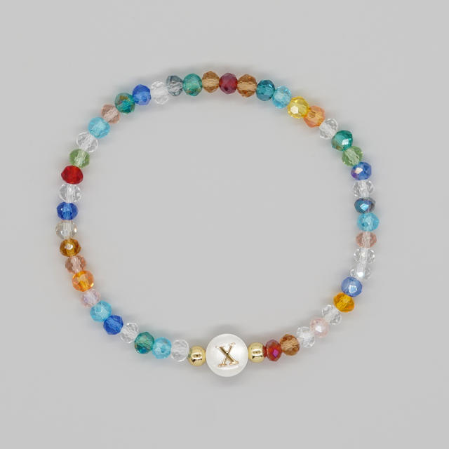 Boho colorful crystal bead shell initial letter bracelet