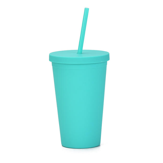 16OZ candy color Portable bottle with straws