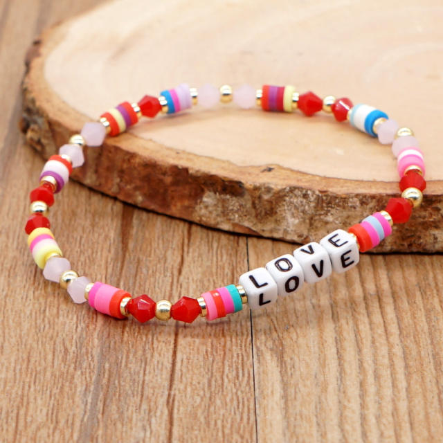 Colorful crystal bead letter block couples friendship bracelet