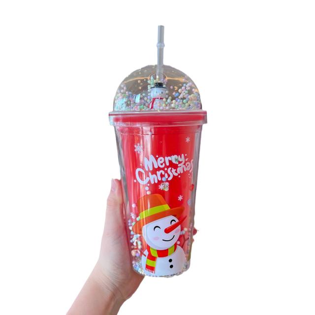 Red color christmas gift large capacity cups with straws