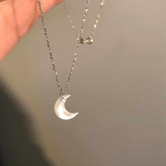 925 sterling silver moon pendant mother shell dainty women necklace