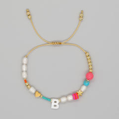 Boho shell initial letter braid rose red pink bracelet friendship bracelet