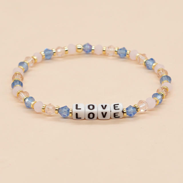 Colorful crystal bead letter block couples friendship bracelet