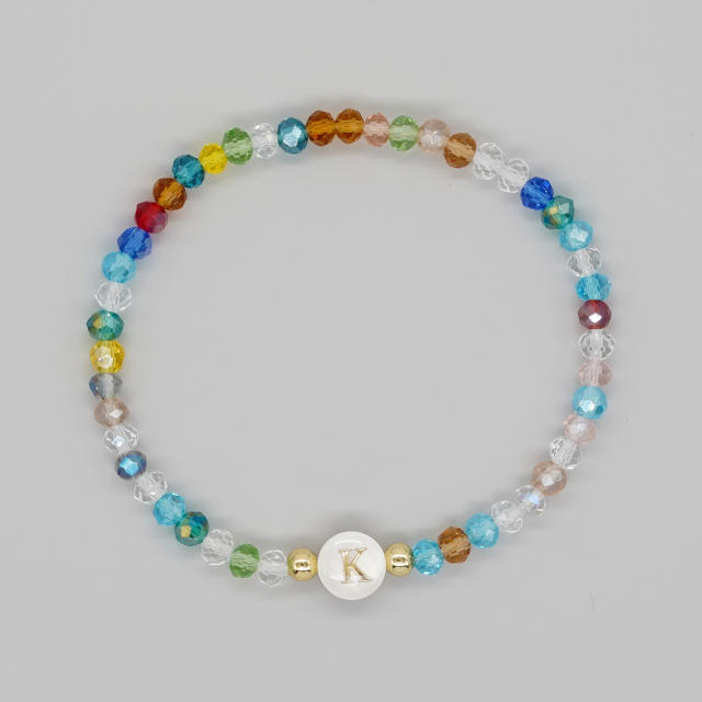 Boho colorful crystal bead shell initial letter bracelet