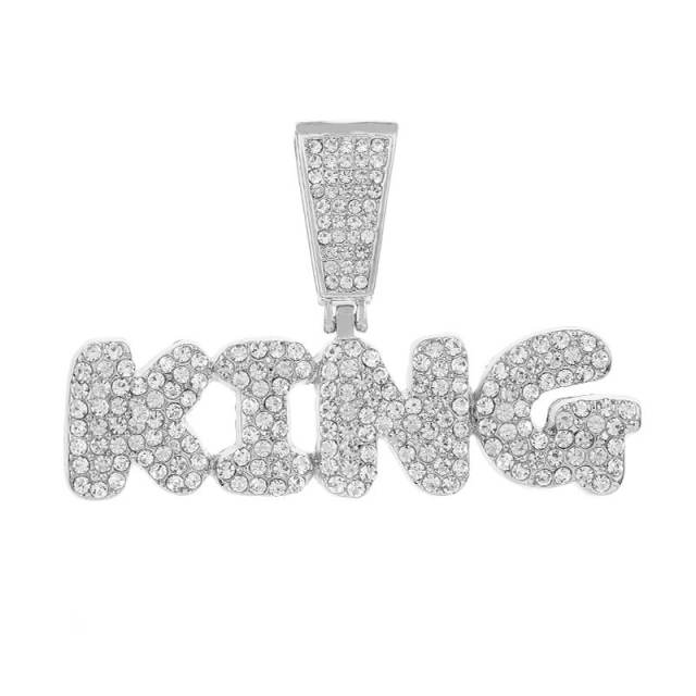 Hiphop ice out king letter pendant diamond necklace for men